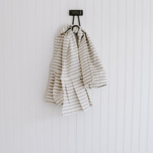 Load image into Gallery viewer, Tan Striped Tea Towel with Ruffle by Sweet Water Decor