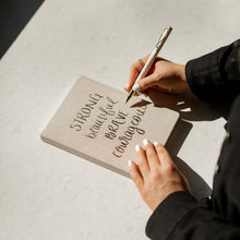 Load image into Gallery viewer, Strong Beautiful Brave Courageous Fabric Journal by Sweet Water Decor