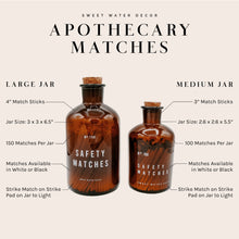 Load image into Gallery viewer, Black Tip Medium Amber Apothecary Safety Matches - 100 Count, 3&quot; by Sweet Water Decor
