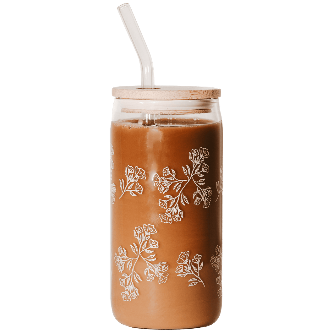 White Floral Can Glass - 17 oz by Sweet Water Decor